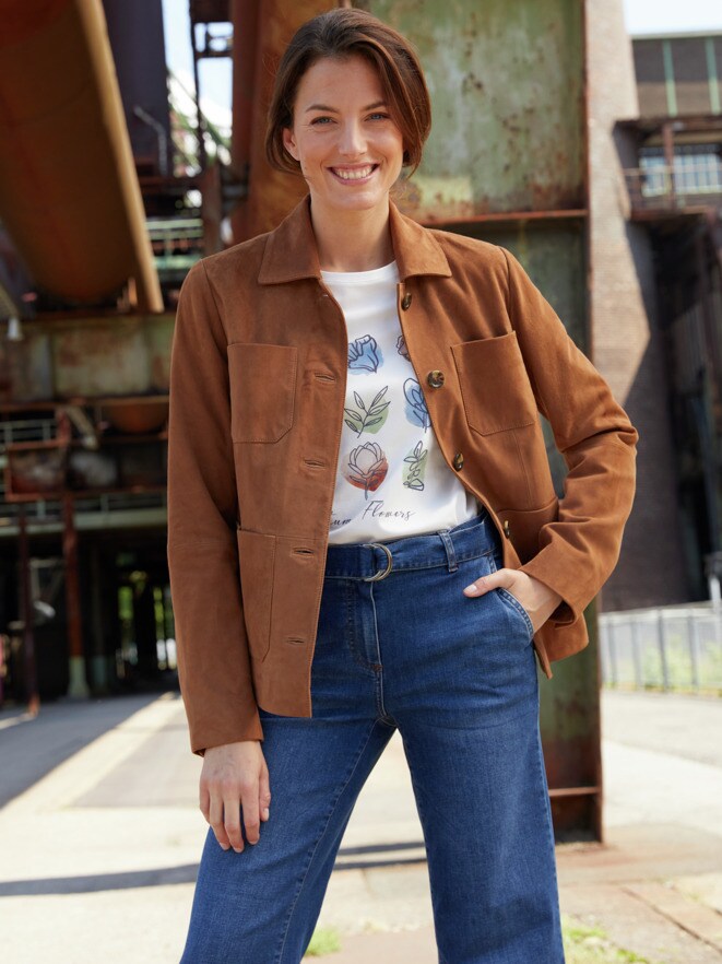 Outfit Velourslederjacke Outfit Velourslederjacke