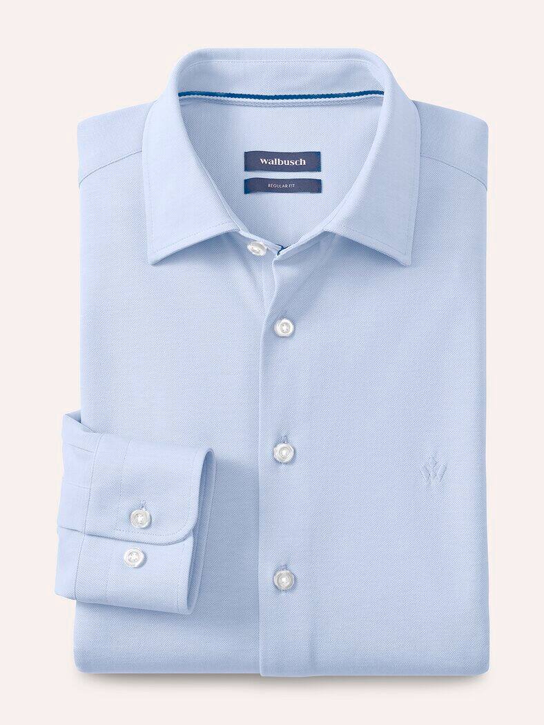 Comfort-Pique Hemd Bleu/Weiß