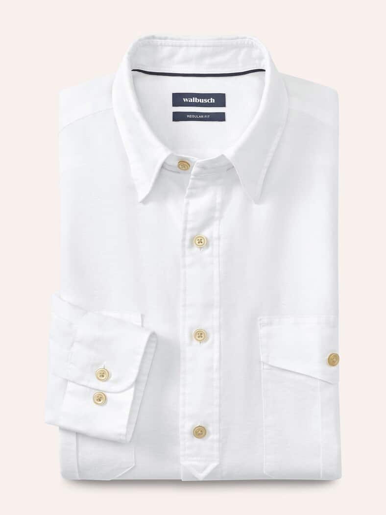 Leinen-Mix Multi-Taschen Hemd Weiß