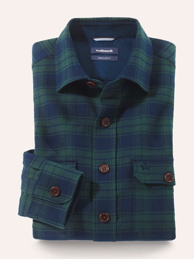 Flanell Overshirt aus Baumwolle Karo Grün