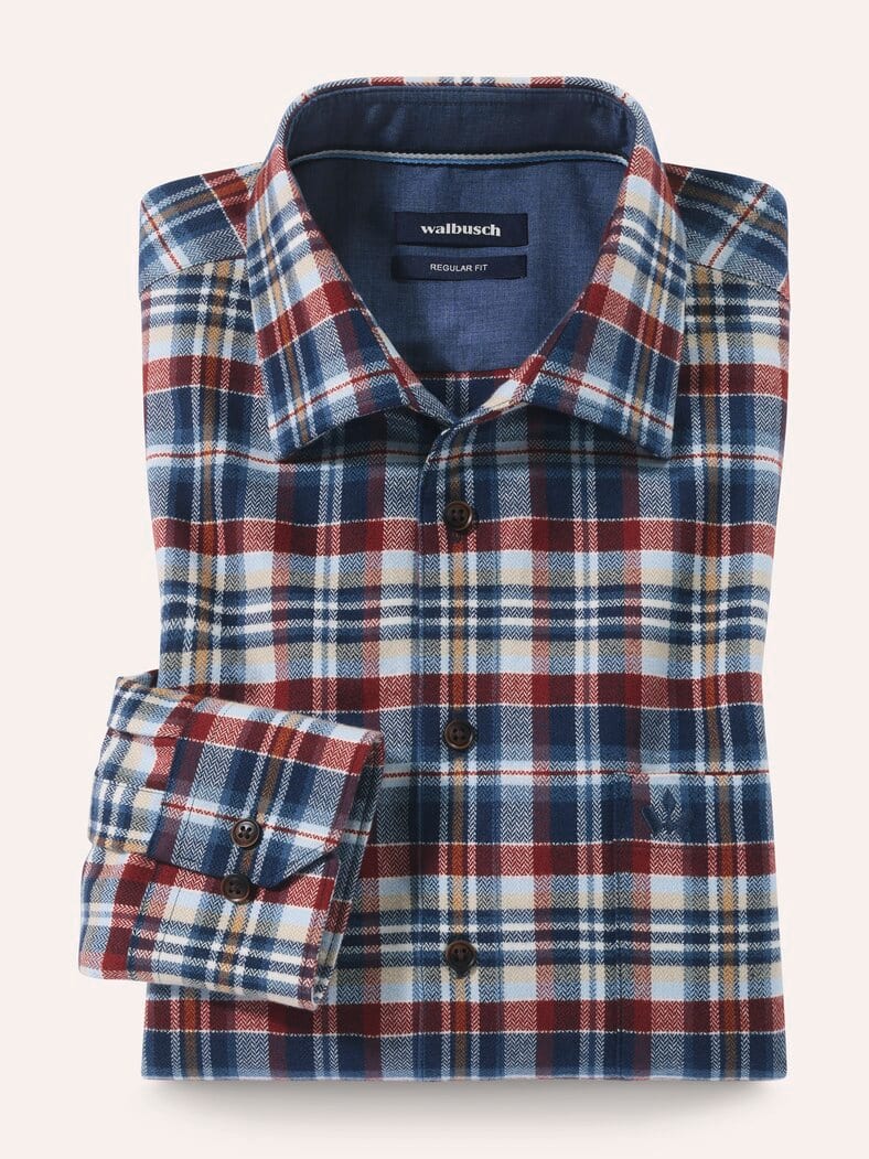 Flanell-Hemd mit Relax-Kragen Karo Marine