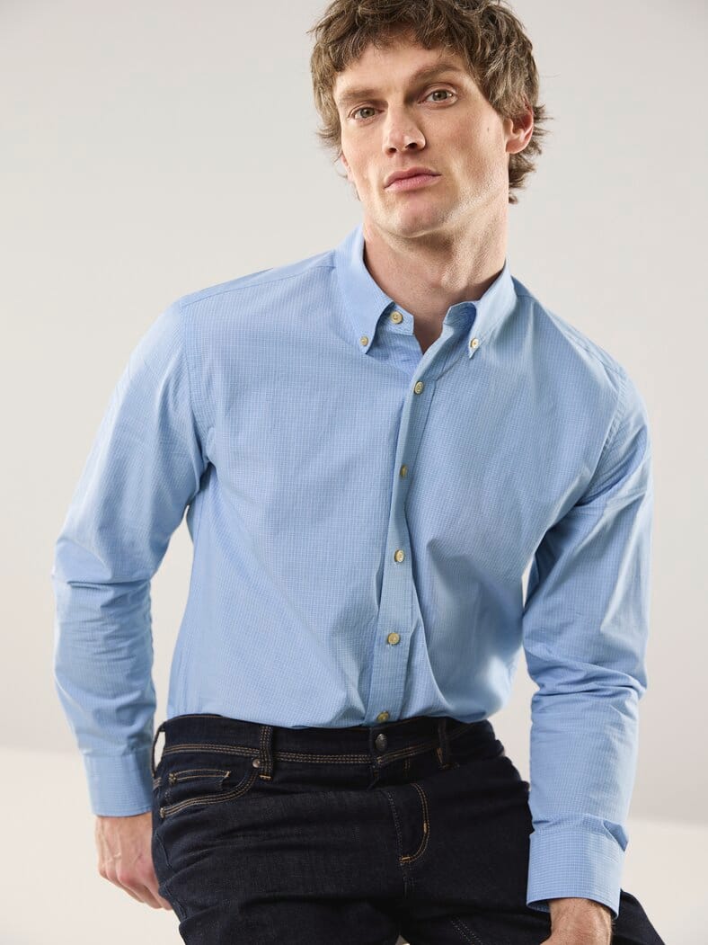 Hemd mit Kent-Kragen Button Down Jeansblau