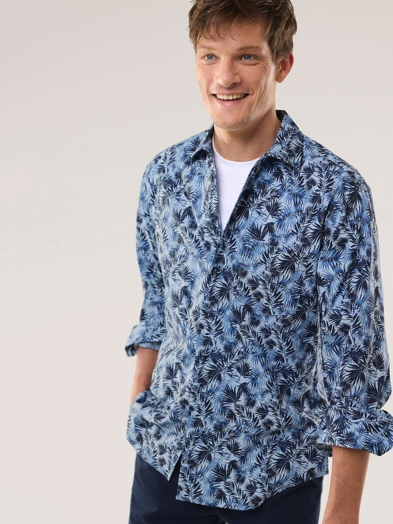 Extraglatt-Hemd Tropical Druck Blau