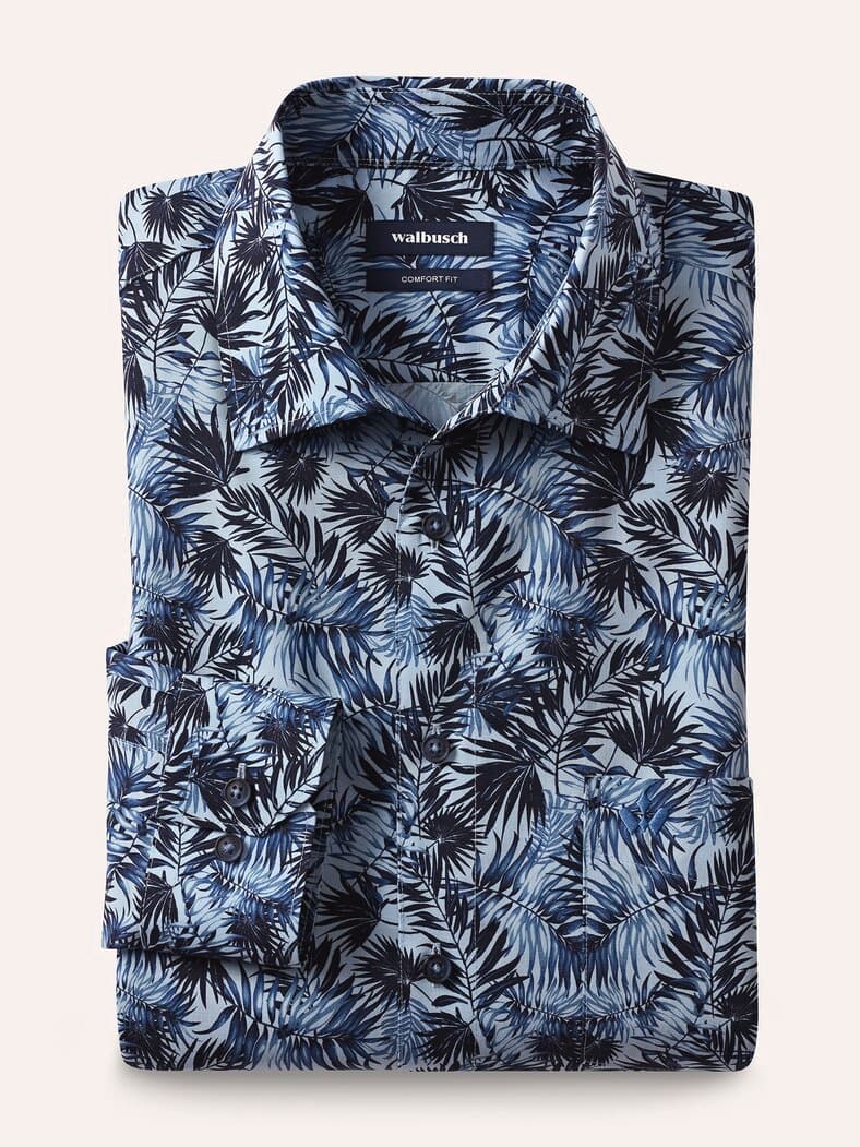 Extraglatt-Hemd Tropical Druck Blau