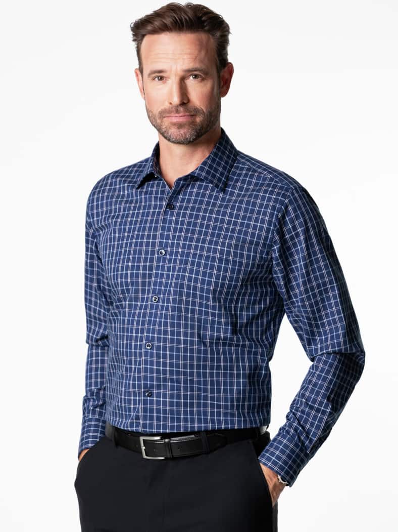 Extraglatt-Hemd Kent-Kragen Karo Navy/Rose