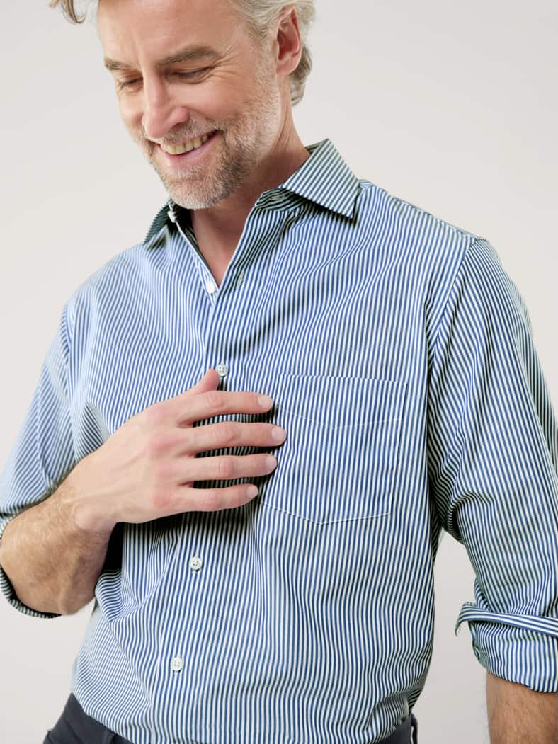 Extraglatt-Hemd Kent-Kragen Streifen Marine