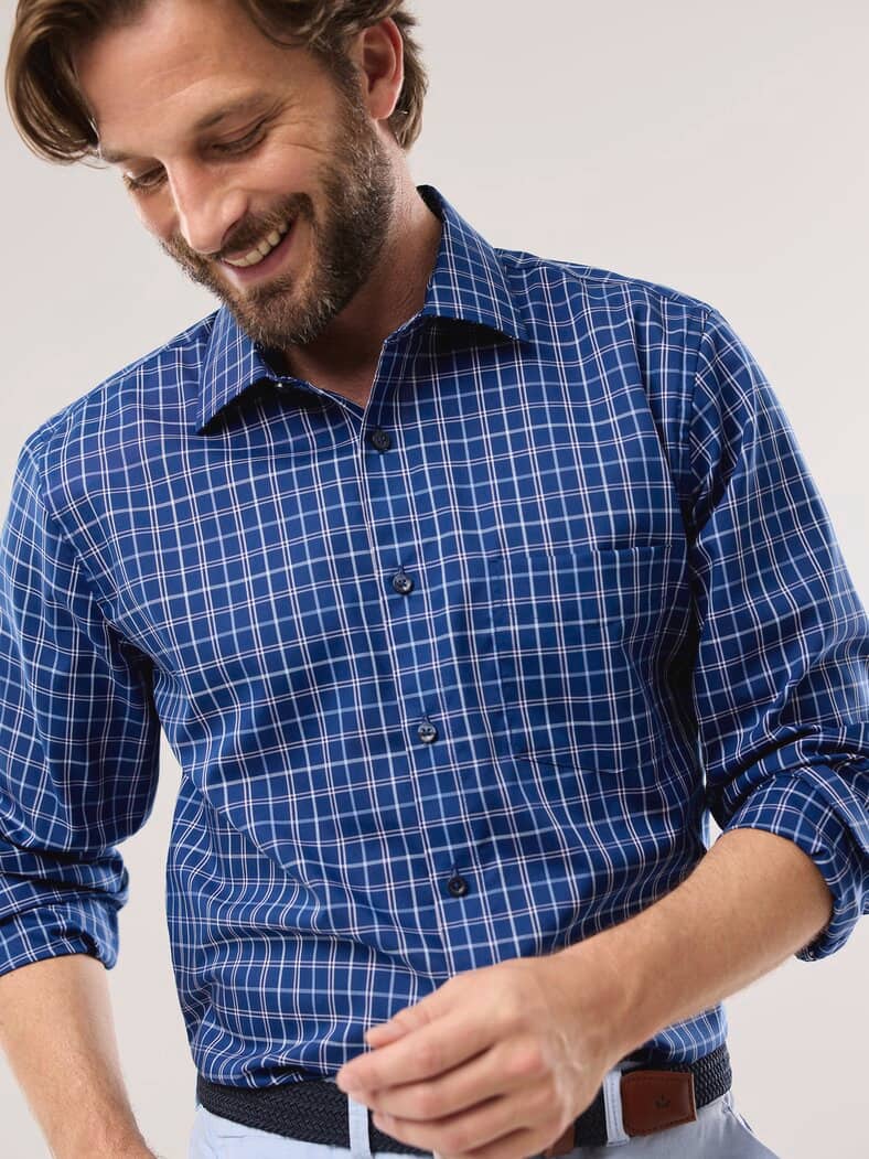 Extraglatt-Hemd Kent-Kragen Karo Navy/Rose