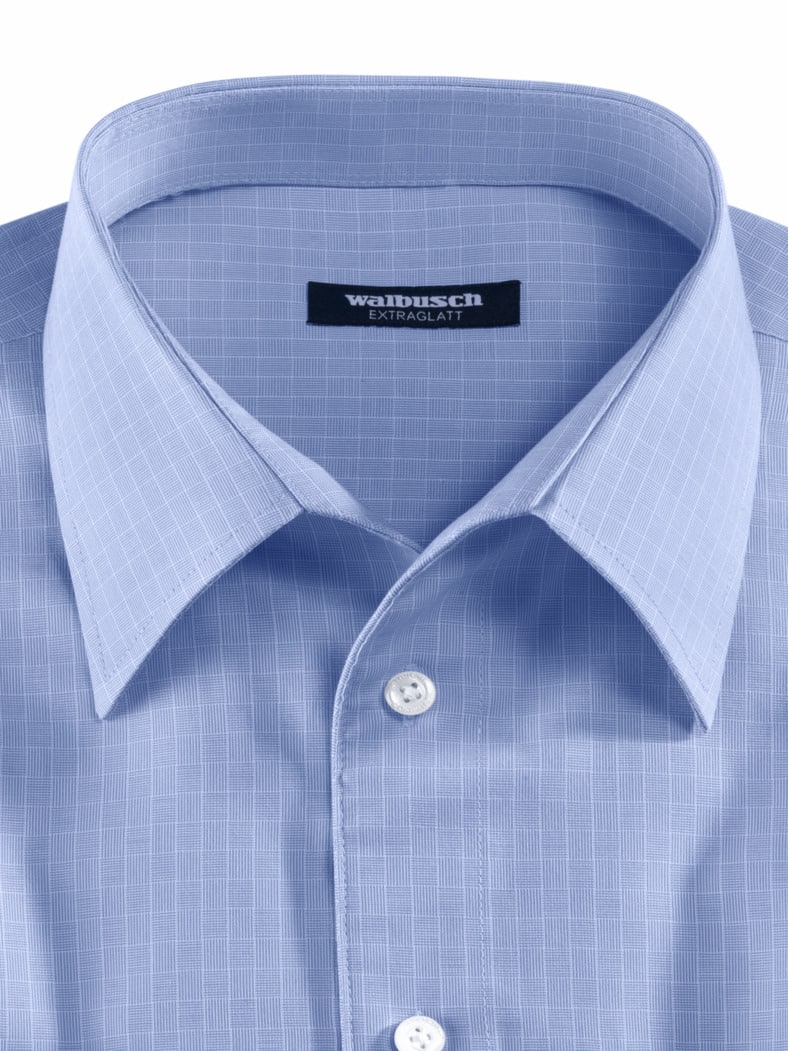 Extraglatt-Hemd Walbusch-Kragen Gitterkaro Bleu