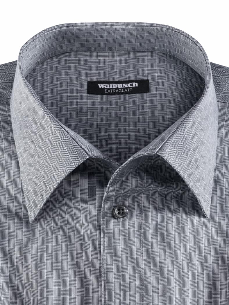 Extraglatt-Hemd Walbusch-Kragen Gitterkaro Grau