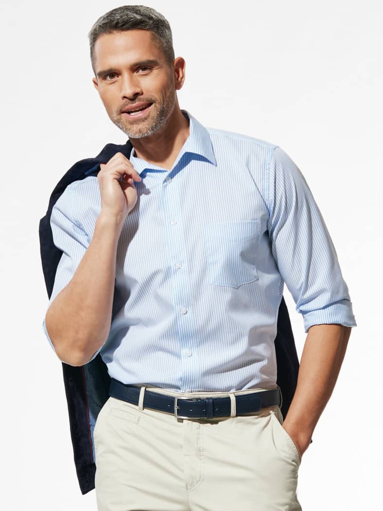 Extraglatt-Hemd Walbusch-Kragen Römerstreifen Hellblau