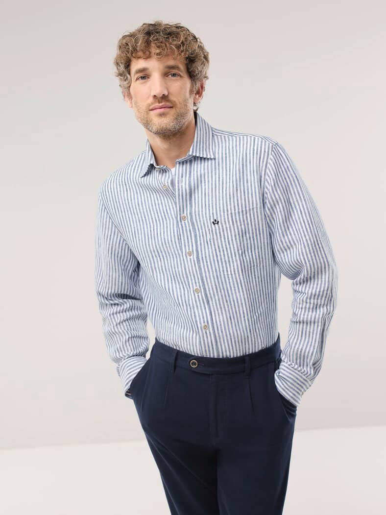 Pures Leinen Hemd Streifen Marine