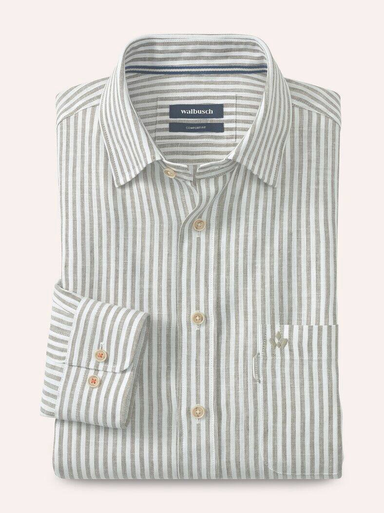 Pures Leinen Hemd Streifen Oliv