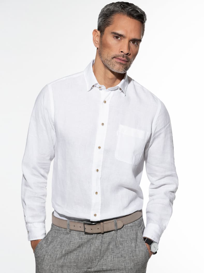 Pures Leinen Hemd Uni Weiß