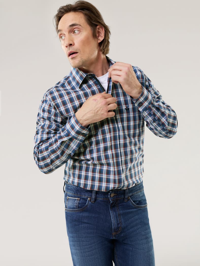 Extraglatt-Hemd Zip & Go Karo Blau