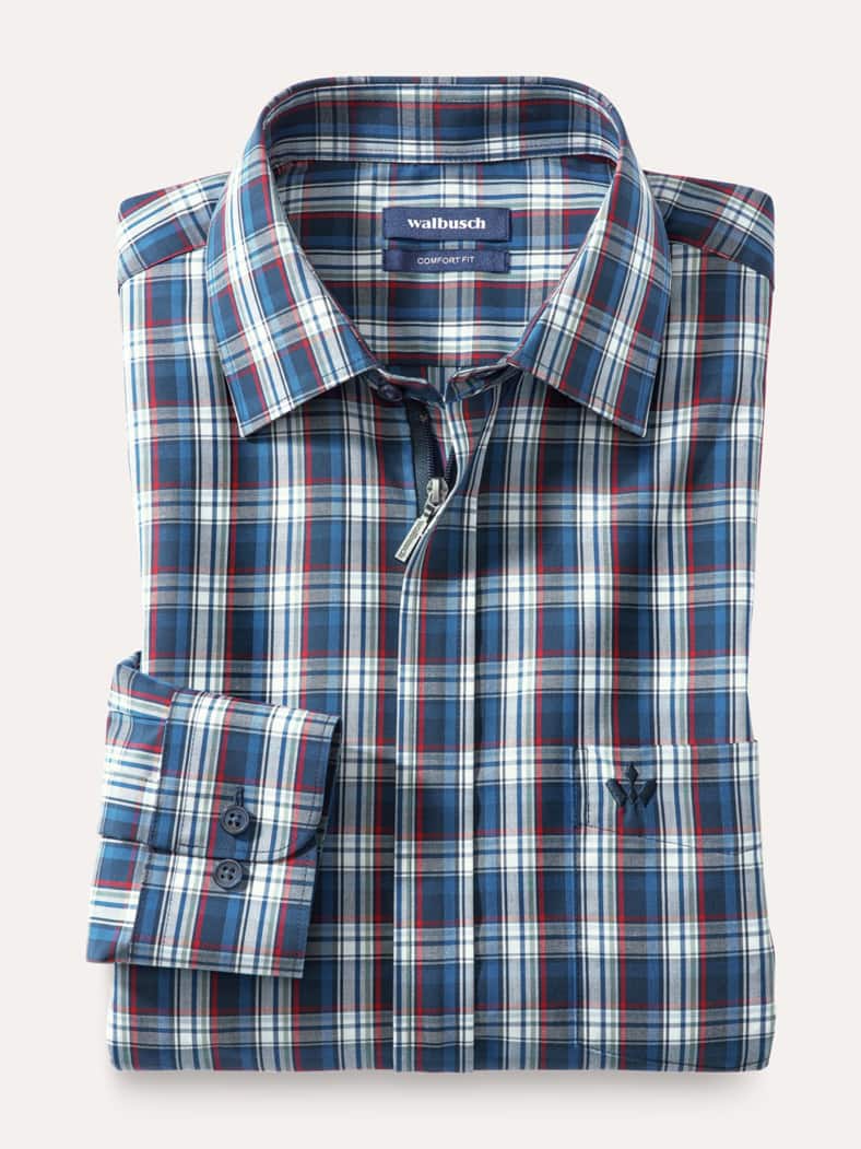 Extraglatt-Hemd Zip & Go Karo Blau