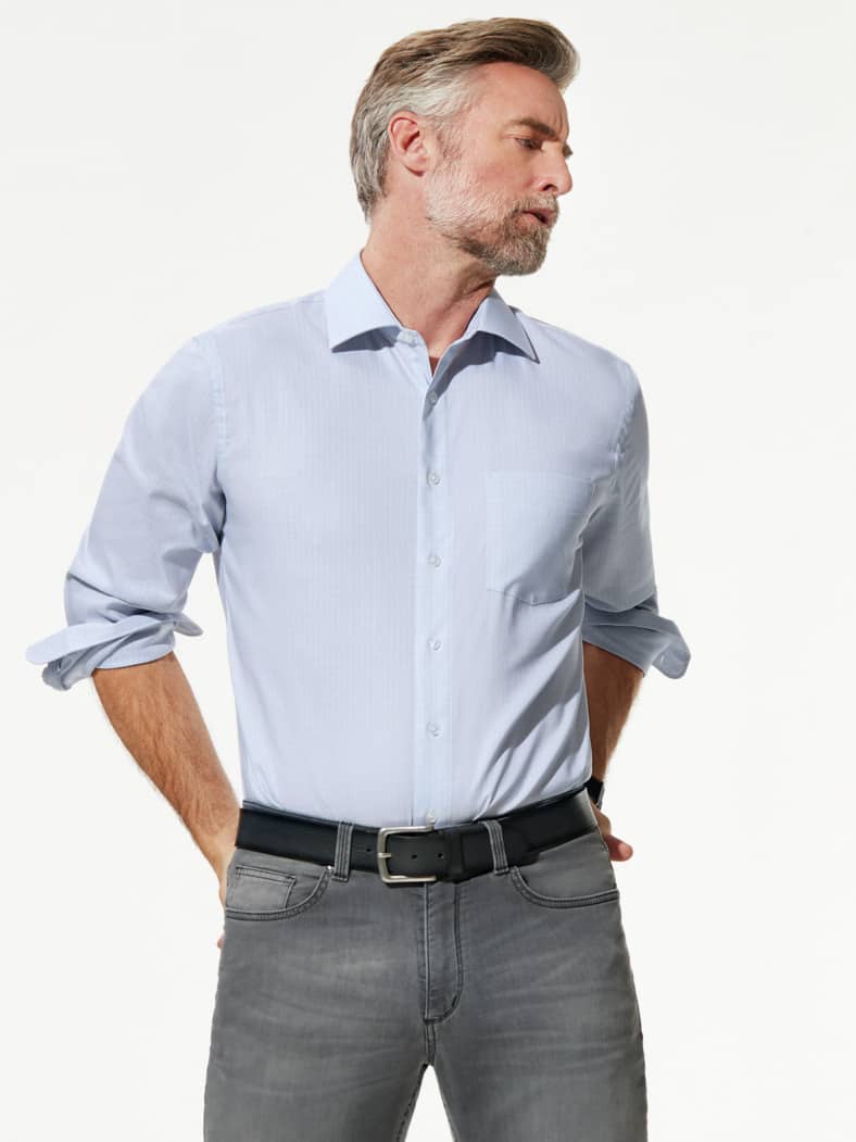 Extraglatt-Hemd Kent-Kragen Gitterkaro Grau