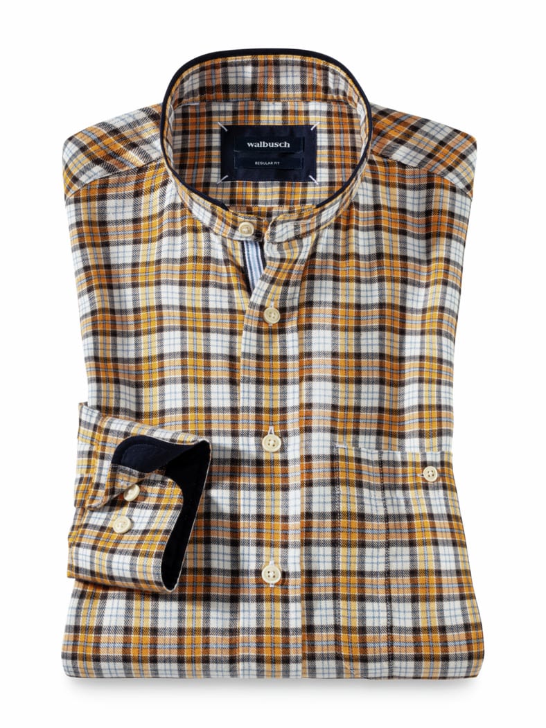 Stehkragen Flanell-Hemd Karo Safran