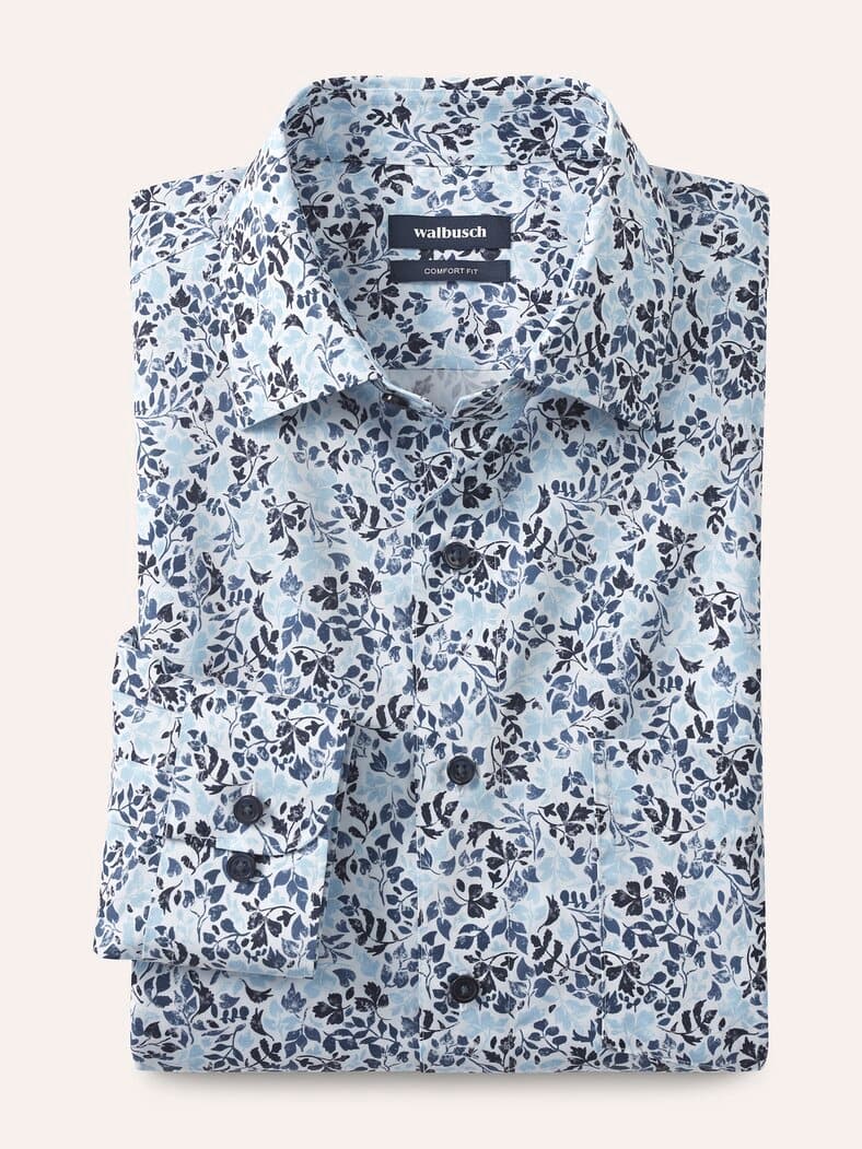 Extraglatt-Hemd Kent-Kragen Blätter Druck