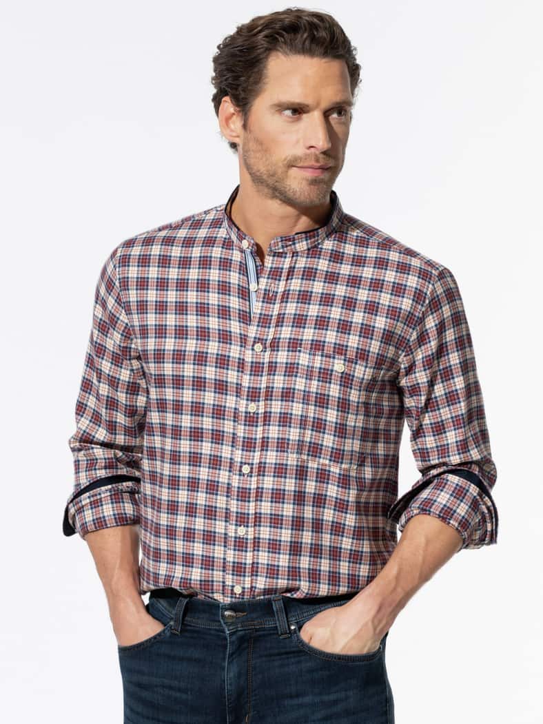 Stehkragen Flanell-Hemd Karo Bordeaux