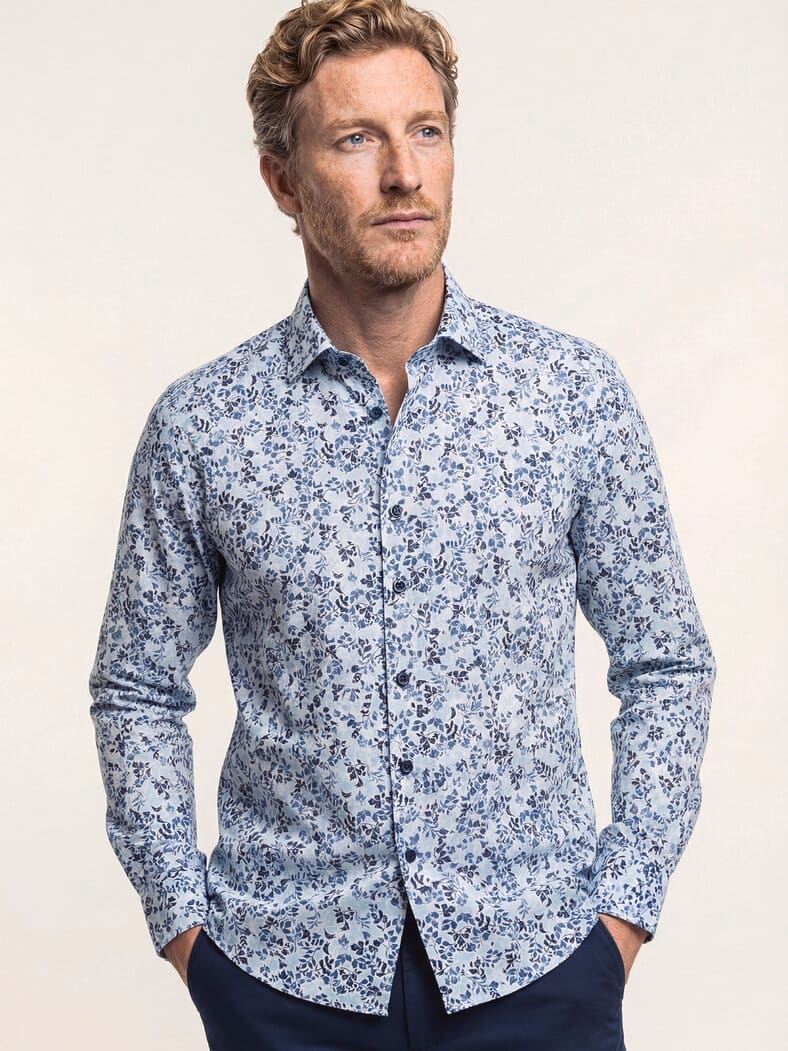 Extraglatt-Hemd Kent-Kragen Blätter Druck