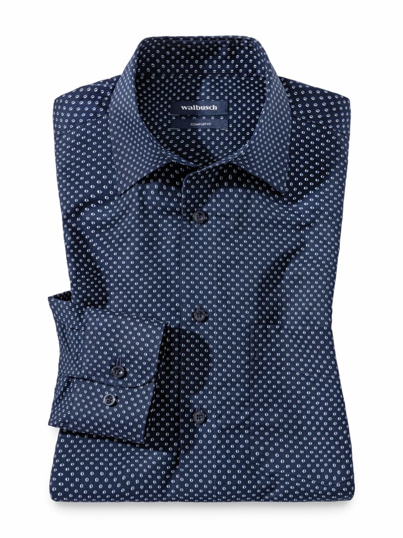 Extraglatt-Hemd Walbusch-Kragen Druck Marine