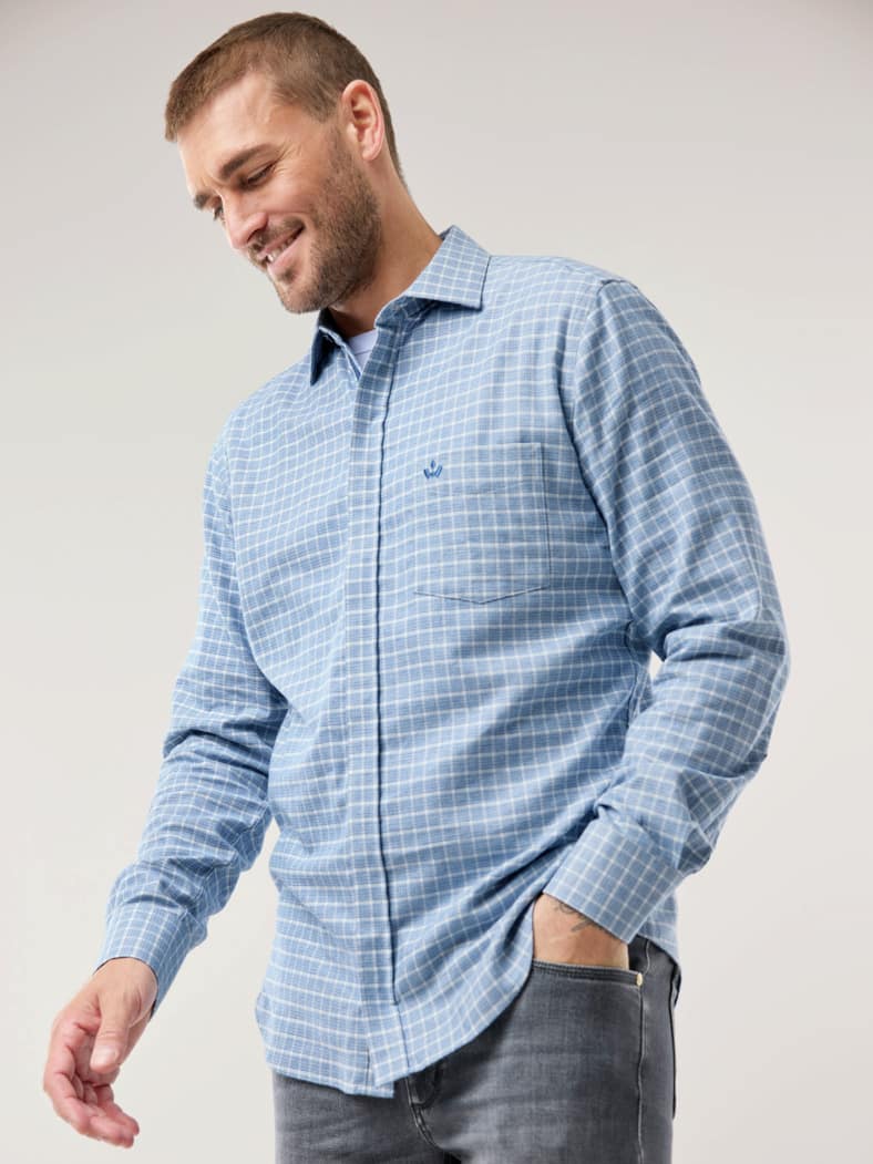 Soft-Flanell-Hemd Zip & Go Karo Blau