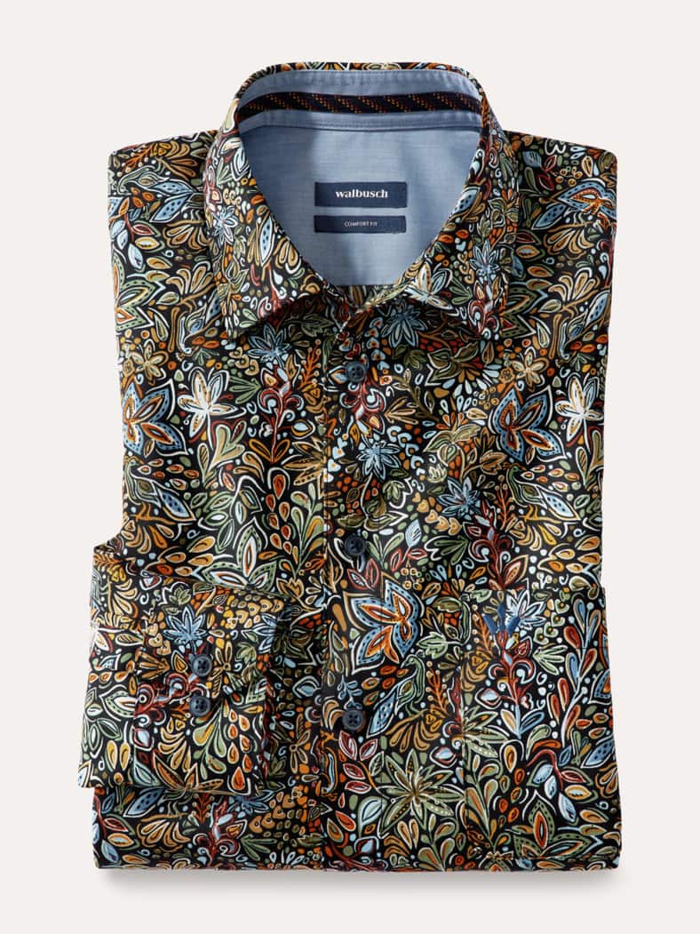 Extraglatt-Hemd Herbstlaub Druck Multi