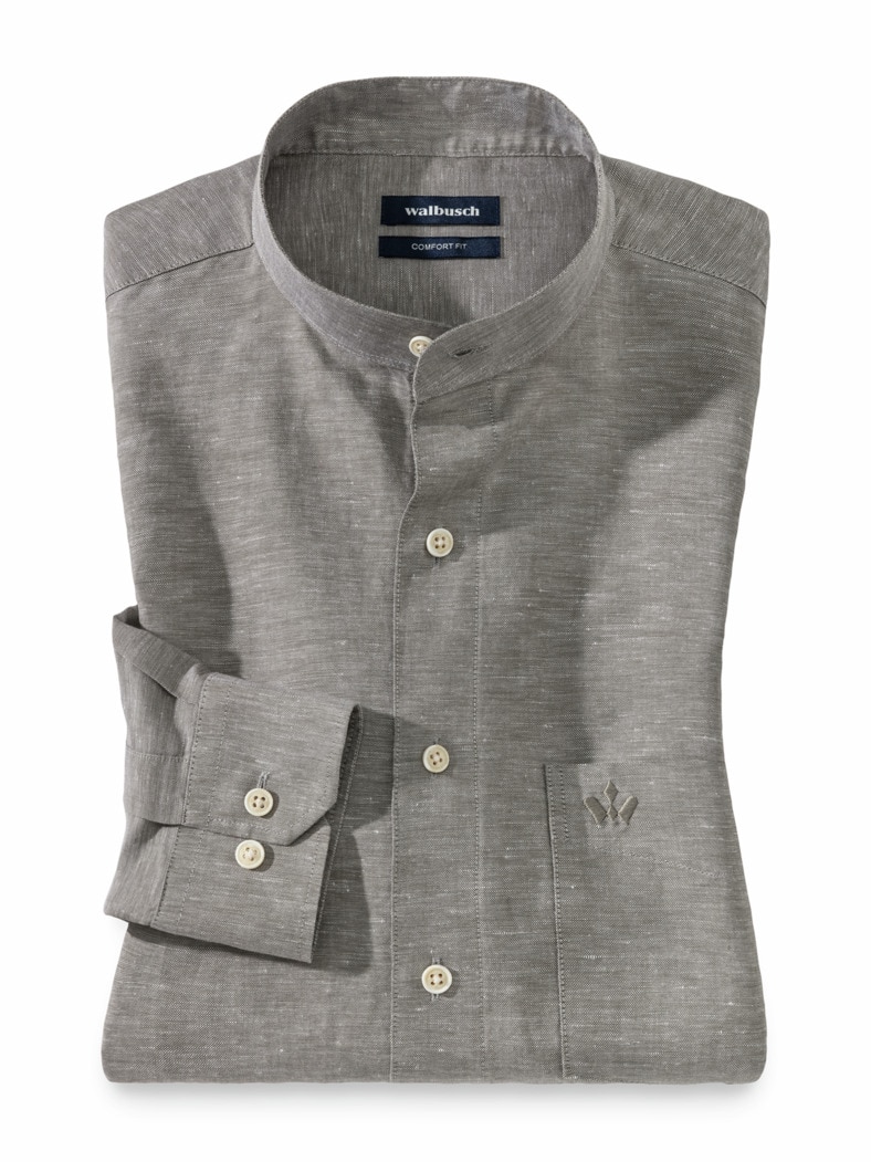 Stehkragen-Leinenhemd Schilf