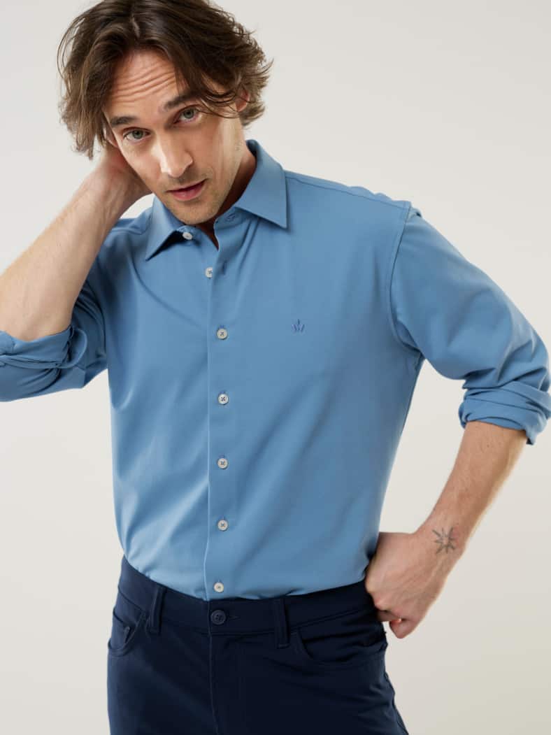 Comfort-Pique Hemd Rauchblau