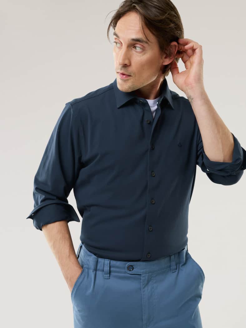 Comfort-Pique Hemd Marine