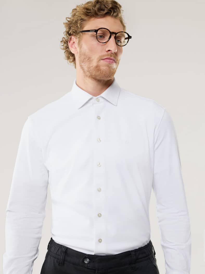 Comfort-Pique Hemd Weiß