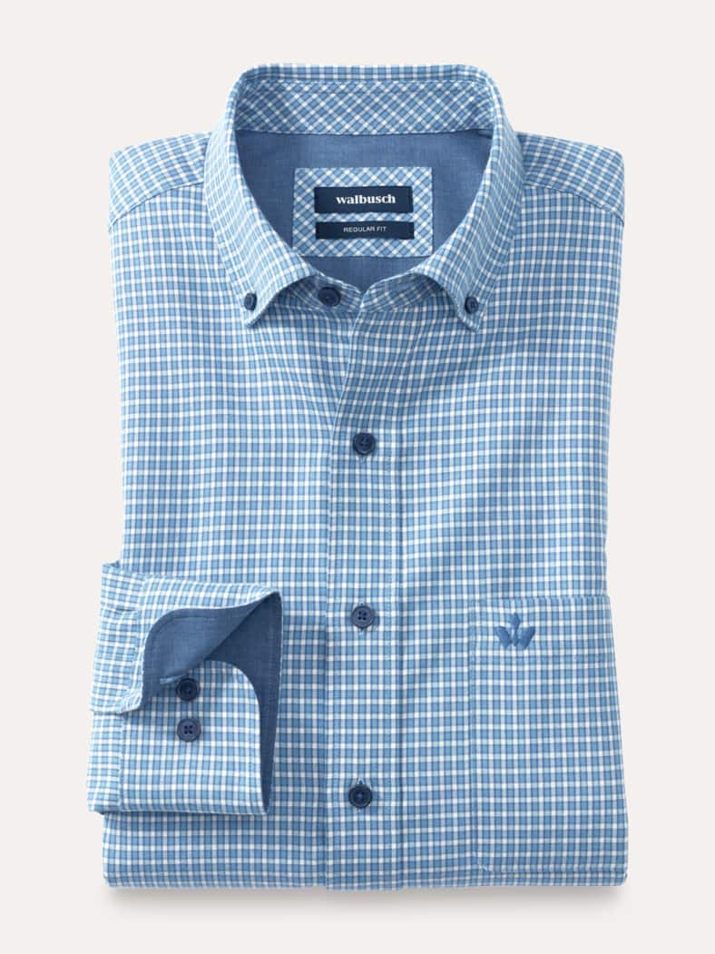 Cashmere-Mix-Hemd Vichy Blau