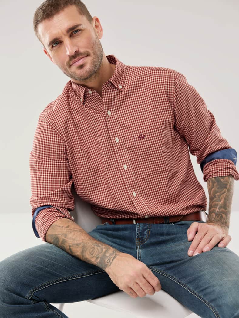 Cashmere-Mix-Hemd Vichy Bordeaux