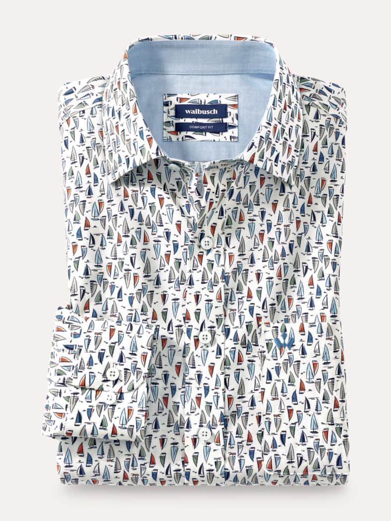 Extraglatt-Hemd Soft-Twill Druck Marine