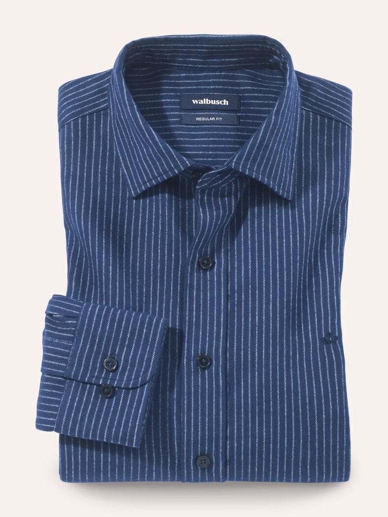 Soft-Flanell Hemd mit Kent-Kragen Streifen Marine
