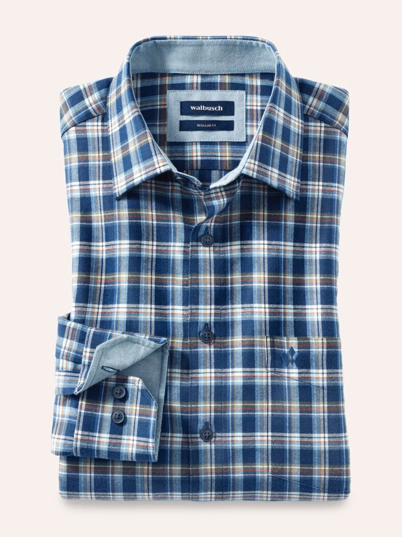 Softflanell-Hemd Fensterkaro Marine