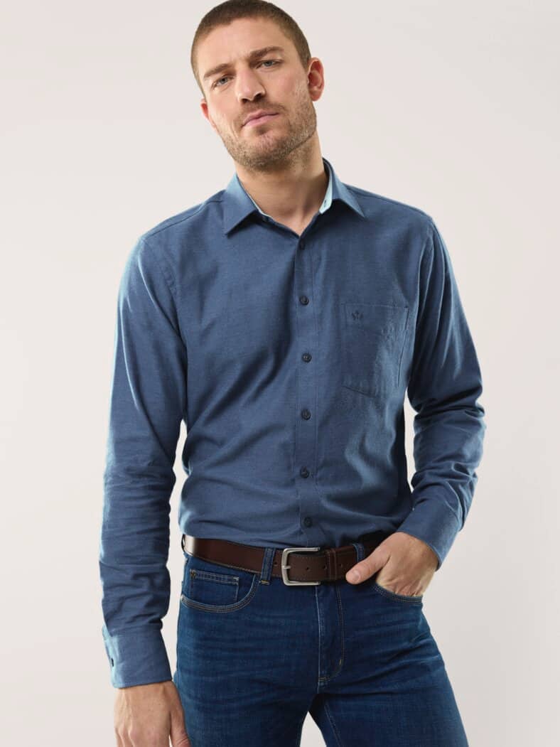 Softflanell-Hemd Uni Marine