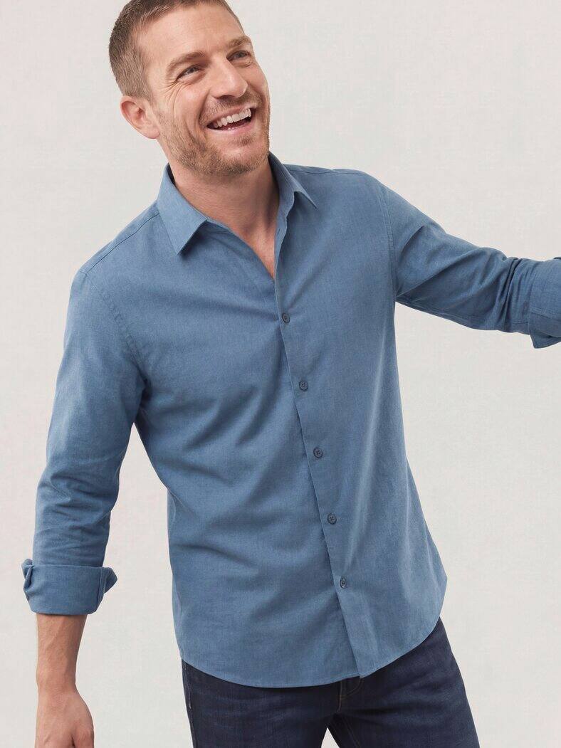 Hemd aus melierter Baumwolle Jeansblau