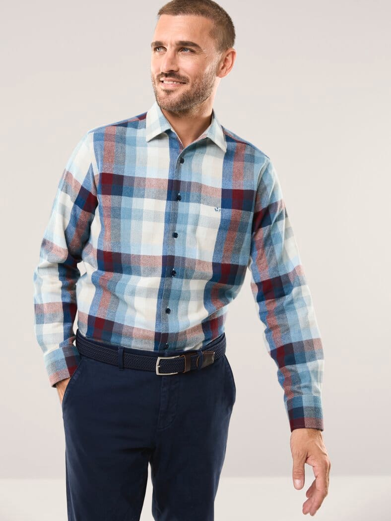 Hemd aus portugiesischem Flanell Blockkaro Bordeaux