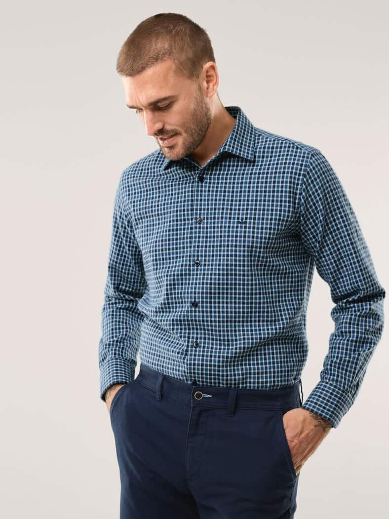 Hemd aus portugiesischem Flanell Minikaro Marine