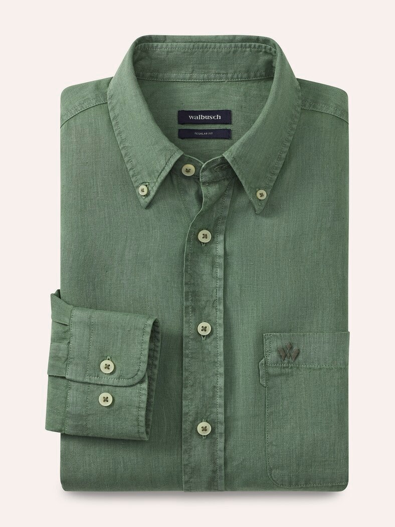 Pures Leinen Hemd Überfärber Oliv