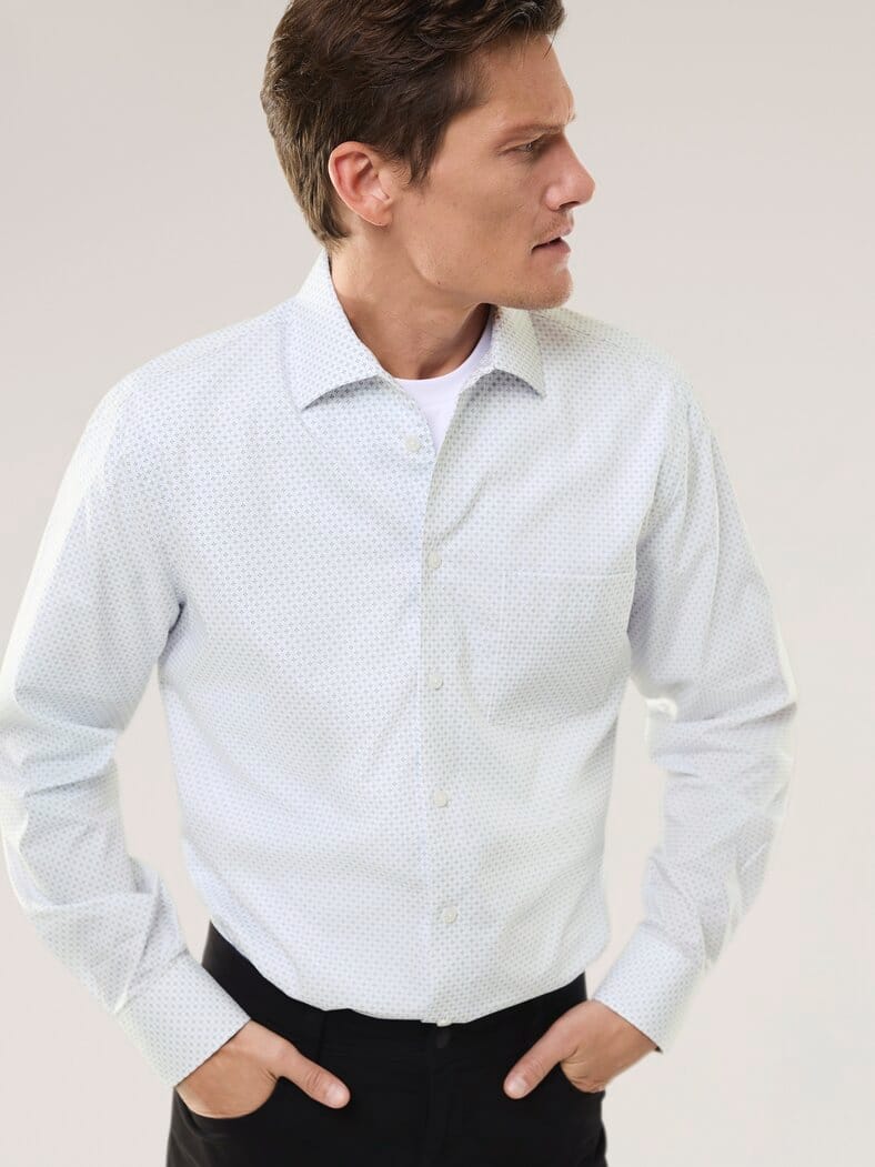 Extraglatt-Hemd Walbusch-Kragen Druck Weiß