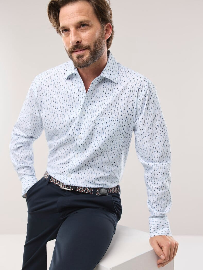 Extraglatt-Hemd Walbusch-Kragen Blumen Druck