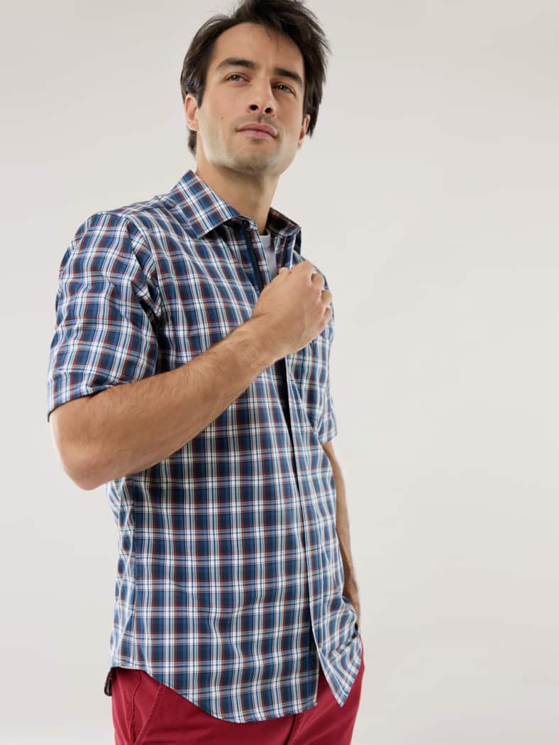 Extraglatt-Hemd Zip & Go Karo Blau