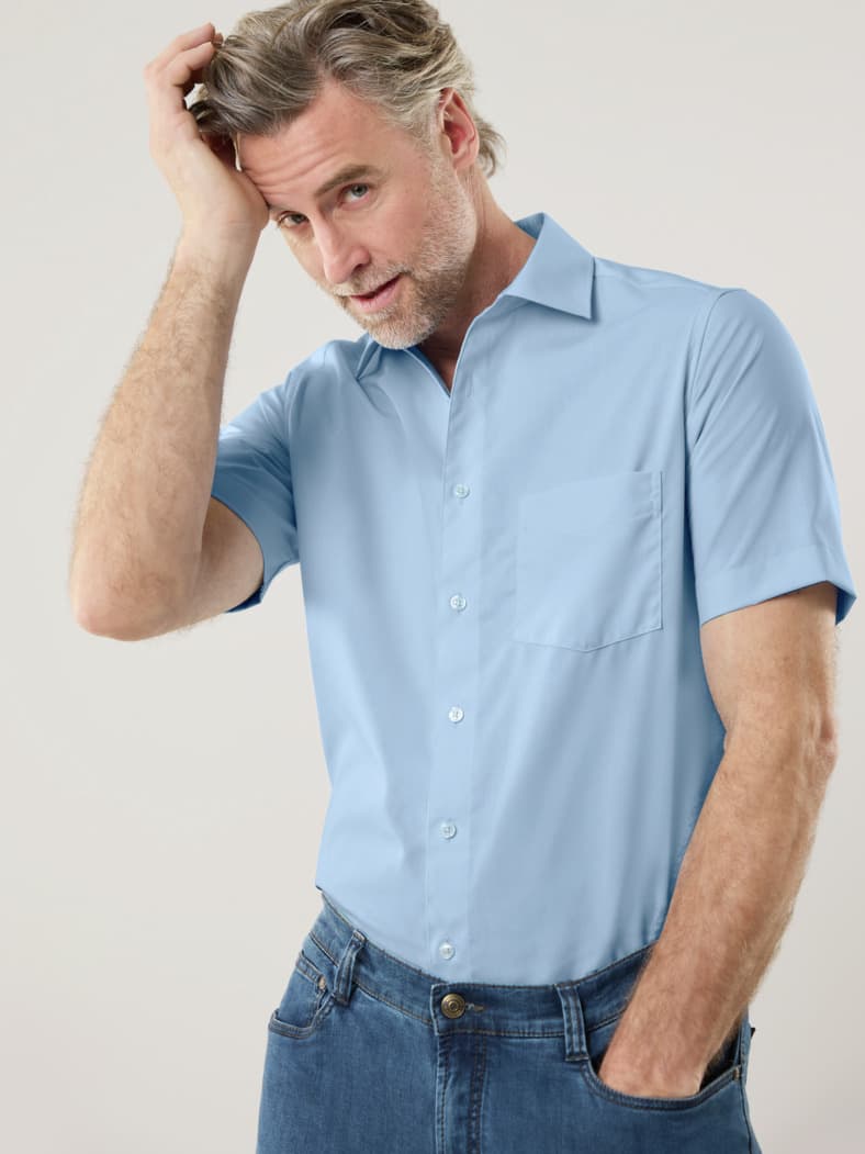 Extraglatt-Hemd Walbusch-Kragen Hellblau