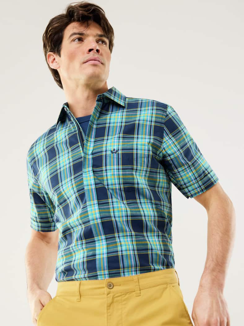 Tropical-Hemd Zip&Go Karo Marine