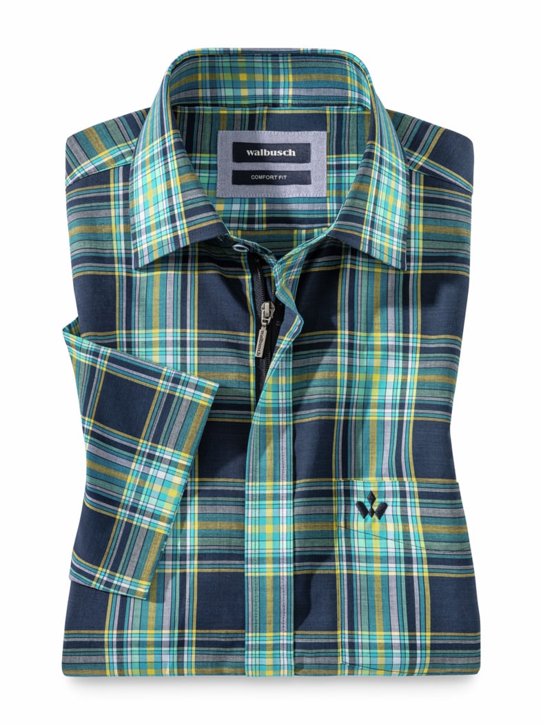 Tropical-Hemd Zip&Go Karo Marine