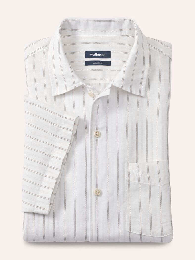 Leinen-Mix Revers-Kragen-Hemd Streifen Natur