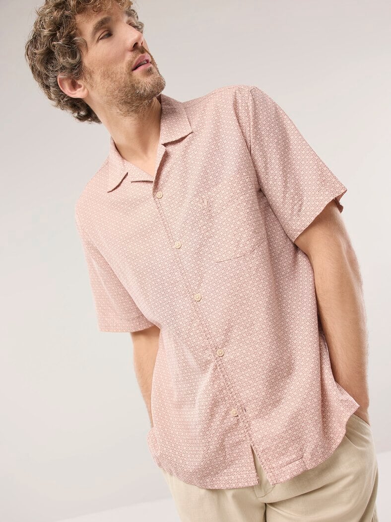 Leinen-Mix Revers-Kragen-Hemd Druck Rot