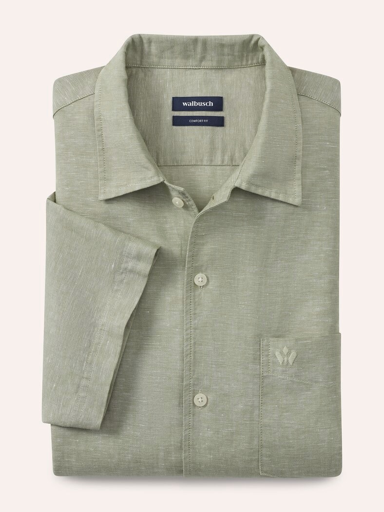 Leinen-Mix Revers-Kragen-Hemd Oliv